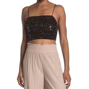 NWT Alice + Olivia Archer Black Beaded Sequin Crop Tank Top